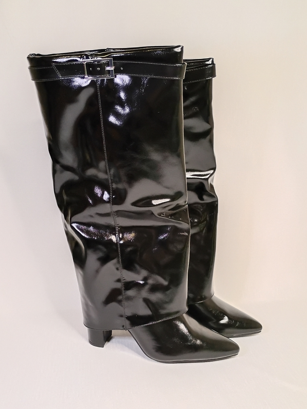 NEW!! Classic Ankis Black Fold Over Knee-High Women's Boots Size 11 Chunky Heel